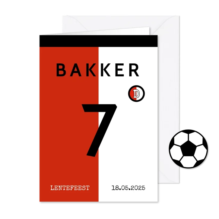 Uitnodiging lentefeest voetbalshirt rood wit zwart