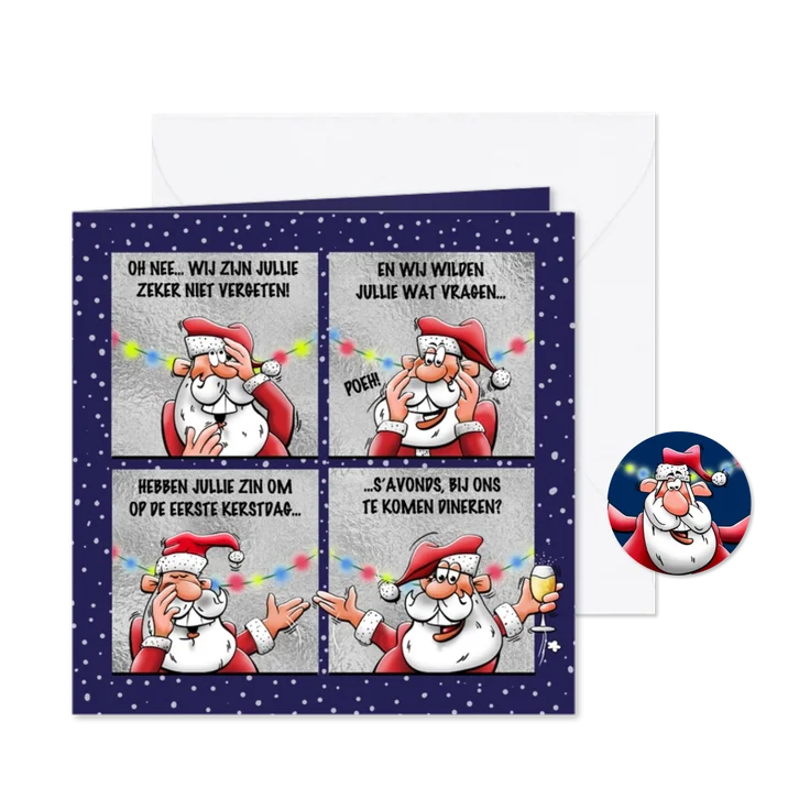 Uitnodiging, leuke kerstkaart met grappige kerstman.