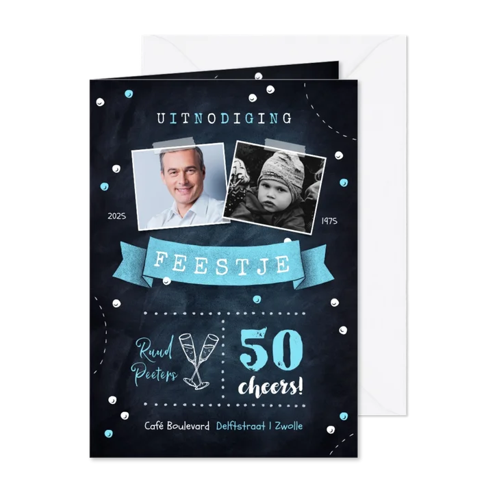 Uitnodiging man verjaardag hip krijt confetti vaandel