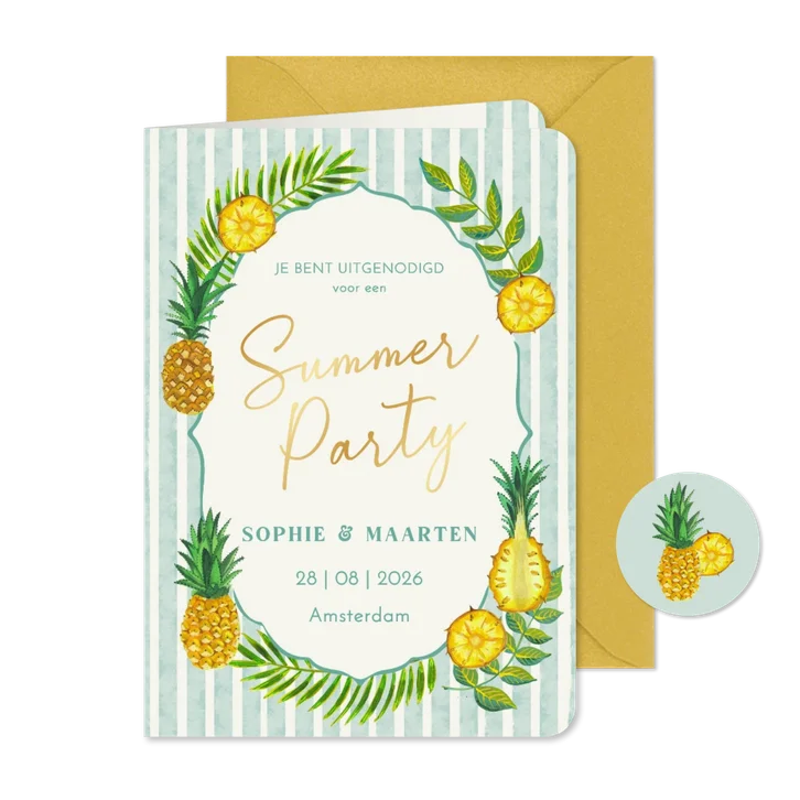 Uitnodiging mediterraan Hawaii feestje ananas