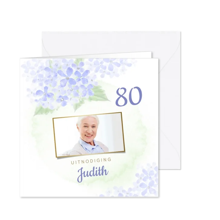 Uitnodiging met blauwe Hortensia