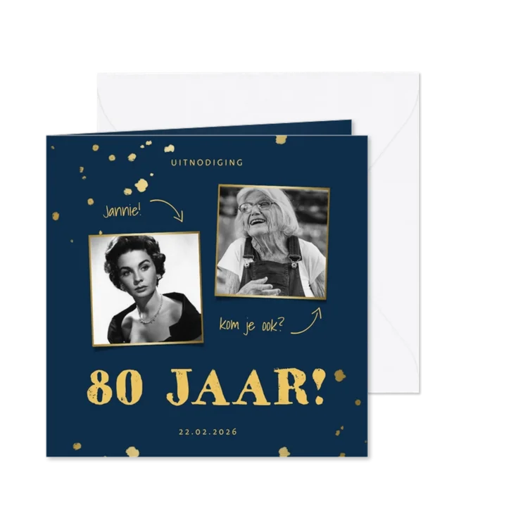 Uitnodiging met gouden confetti en aanpasbare kleur