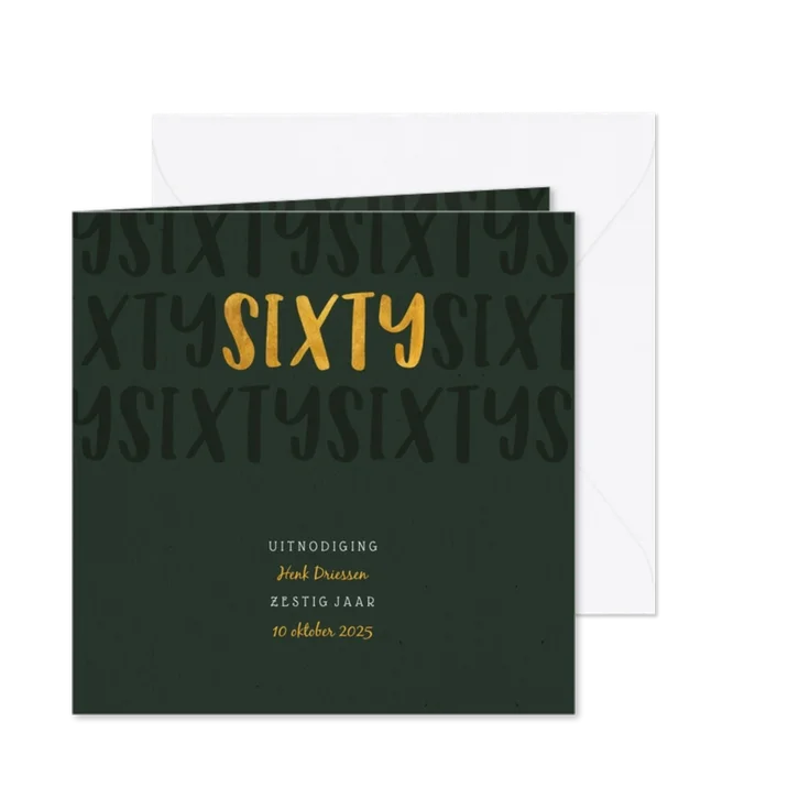 Uitnodiging met gouden sixty en papierlook stijlvol