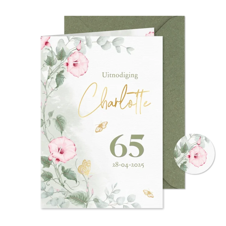 Uitnodiging met klokwinde en eucalyptus