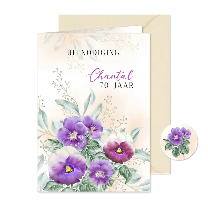 Uitnodiging met paarse Violen