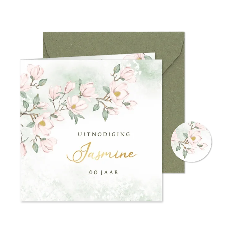 Uitnodiging met roze Magnolia bloemen