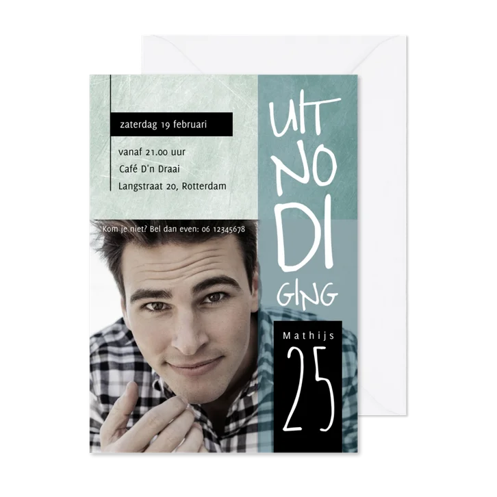 Uitnodiging, modern met foto en leuke typografie
