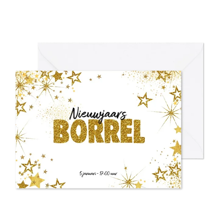 Uitnodiging (nieuwjaars) borrel feestelijke kaart sterren