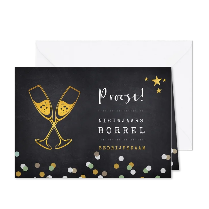 Uitnodiging nieuwjaarsborrel proost met champagneglazen