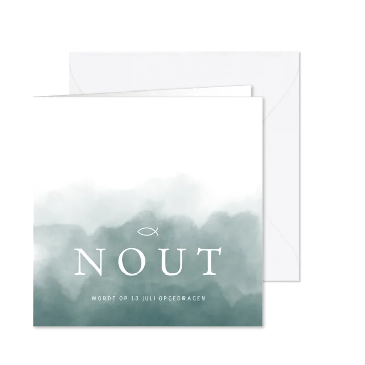 Uitnodiging opdragen met petrol blauwe waterverf en hartje