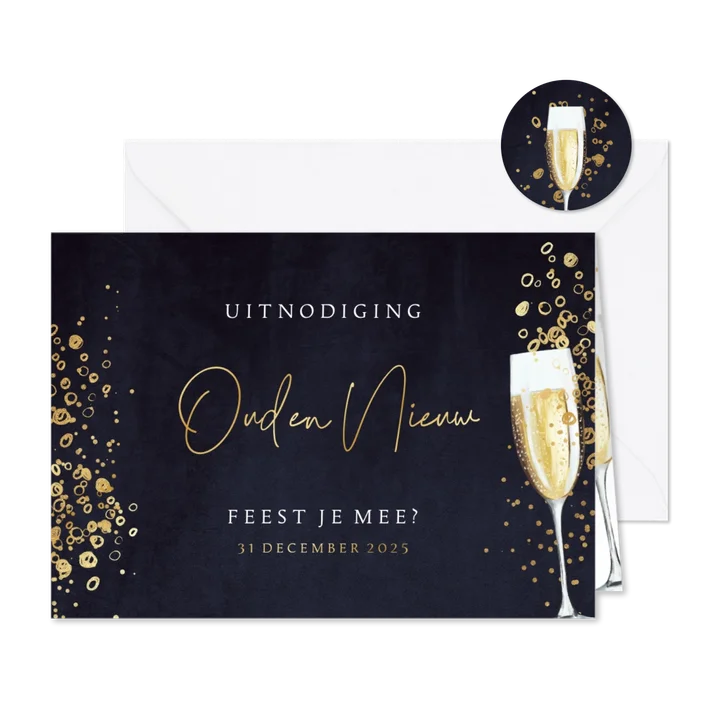 Uitnodiging oud en nieuw bubbels champagne velvet