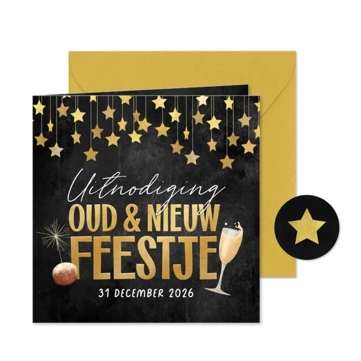 Uitnodiging oudejaarsavond oud en nieuw oliebol champagne
