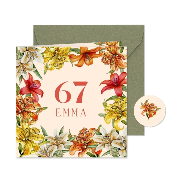 Uitnodiging pensioen gekleurde lelies