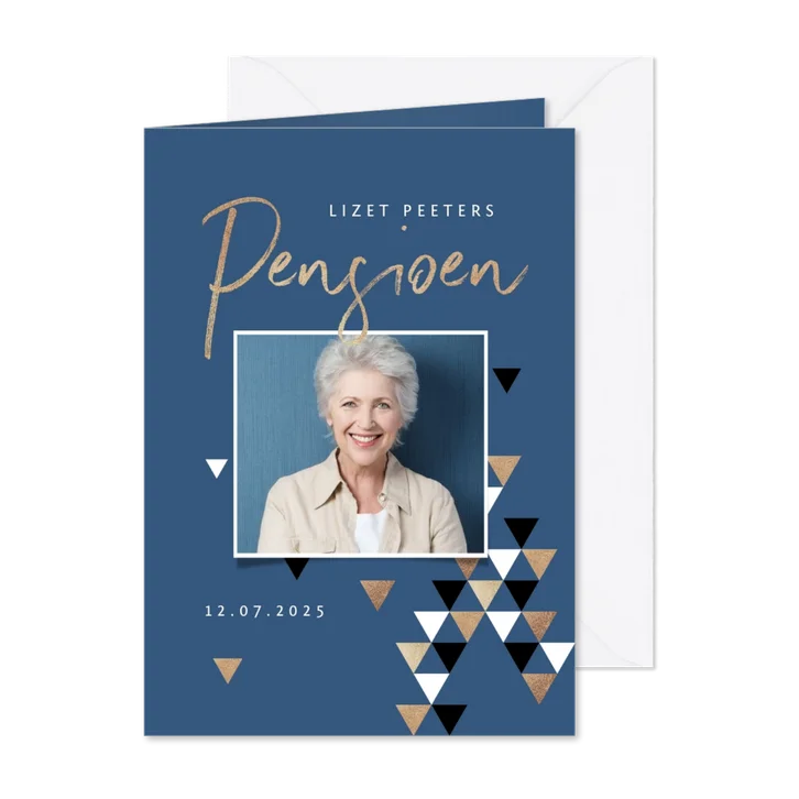 Uitnodiging pensioen grafisch driehoek foto goud