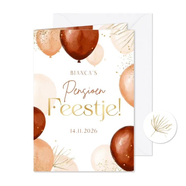 Uitnodiging pensioenfeest ballonnen waterverf goud foto