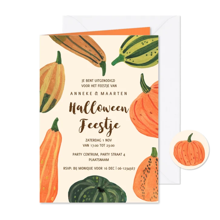 Uitnodiging pompoenen feest herfst Halloween