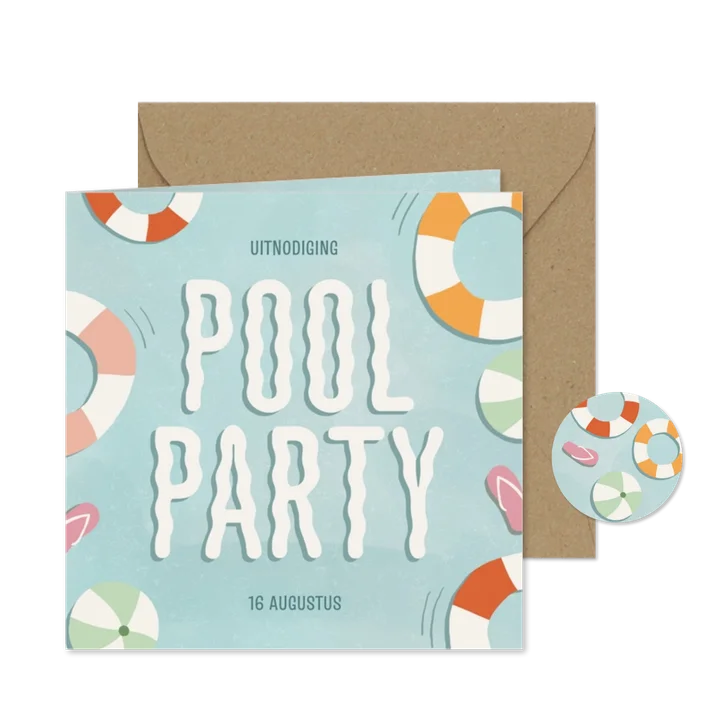 Uitnodiging poolparty met water zwembanden slippers 
