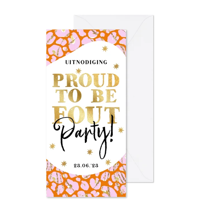Uitnodiging 'Proud to be Fout' panterprint sterren goud 30