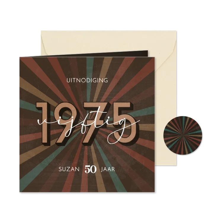 Uitnodiging retro 1975 3d stralen gekleurd vijftig jaar