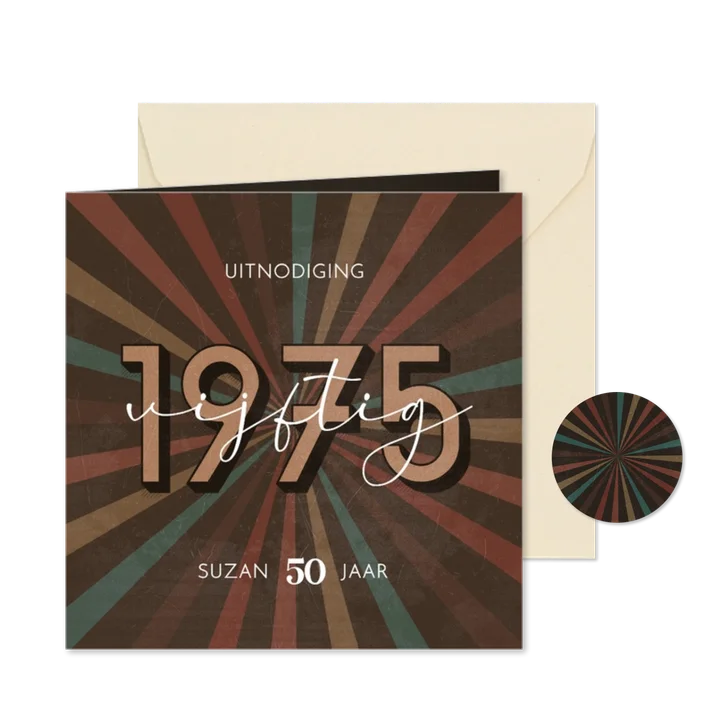 Uitnodiging retro 1975 3d stralen gekleurd vijftig jaar