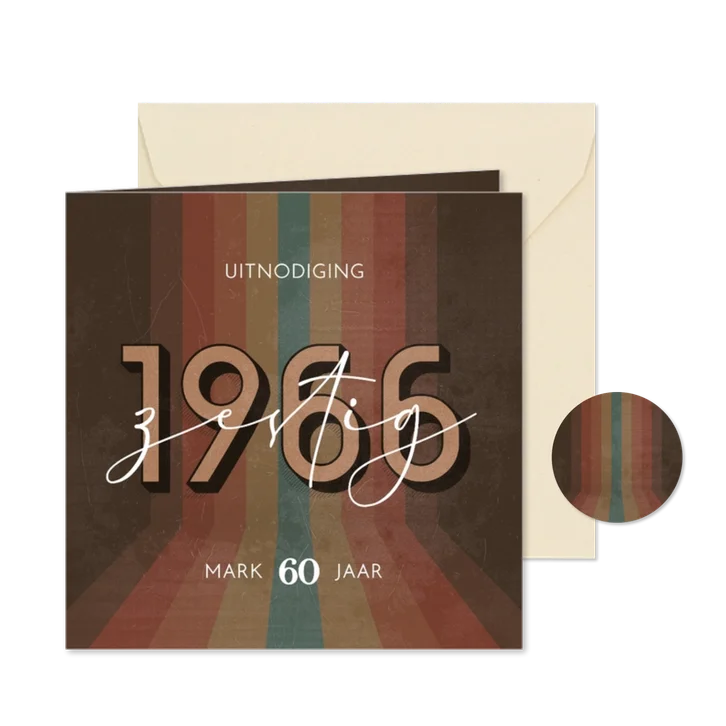 Uitnodiging retro 3d 1966 lijnen gekleurd zestig jaar