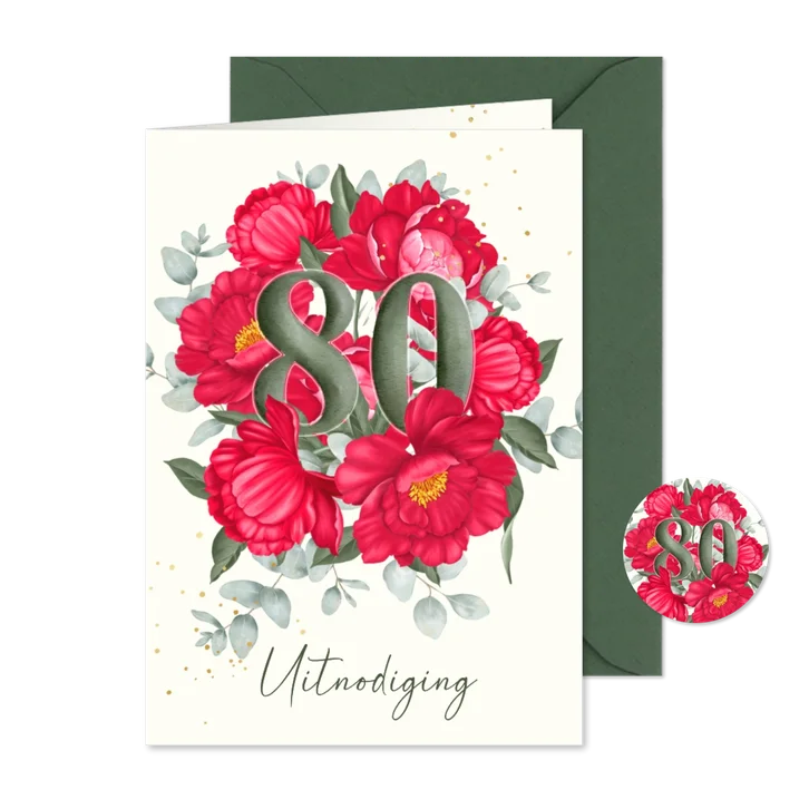 Uitnodiging rode pioenen 80 jaar