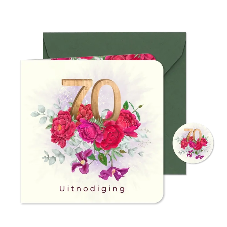 Uitnodiging rode pioenrozen 70 jaar in hout