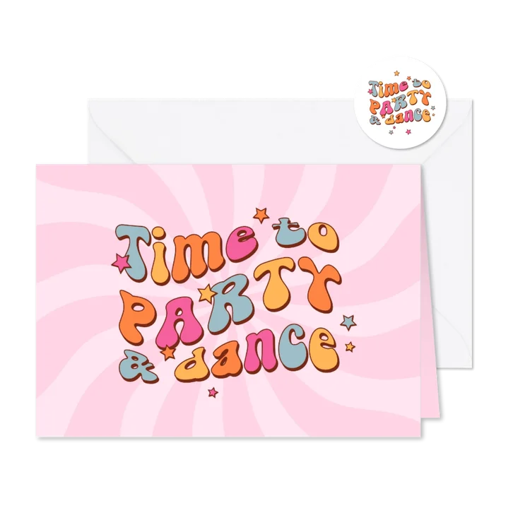 Uitnodiging roze groovy funky feestje dance party sterren