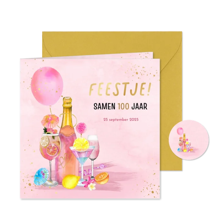 Uitnodiging samen 100 jaar champagne en cocktails