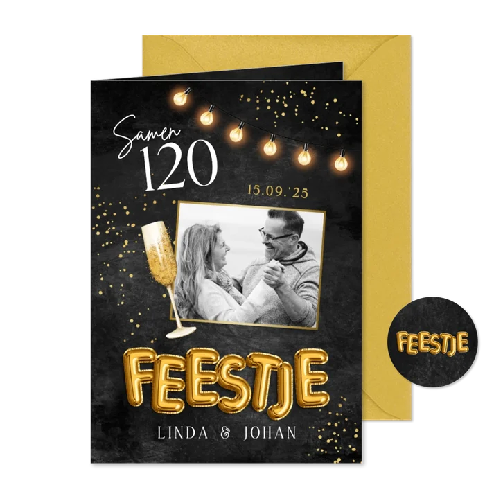 Uitnodiging samen 120 feestje goud folieballon foto lampjes
