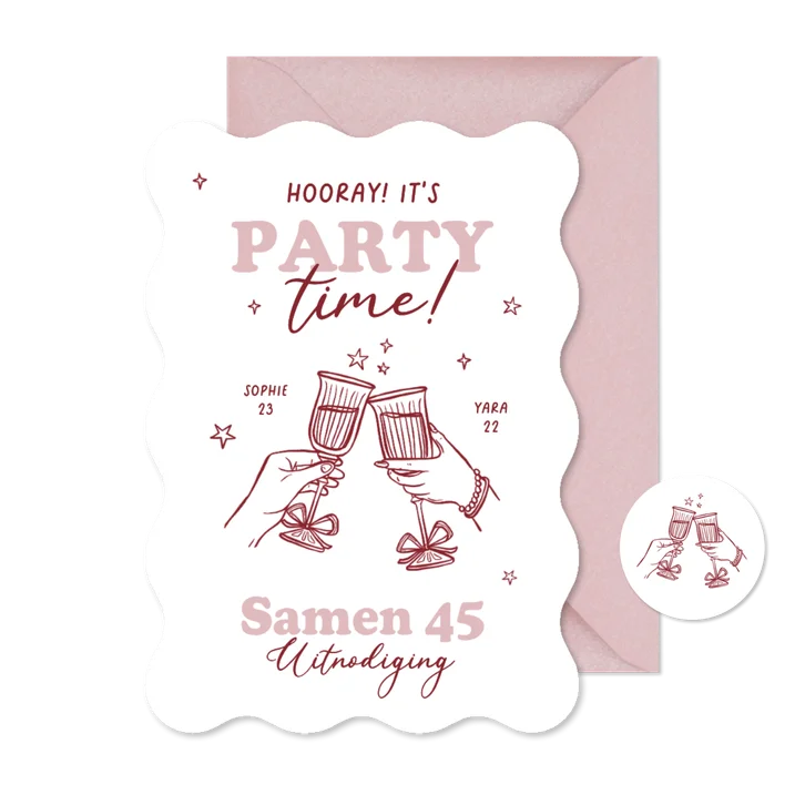 Uitnodiging samen 45 feestje cocktail cheers doodle
