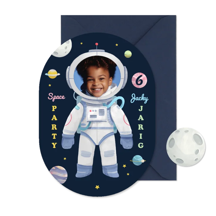 Uitnodiging space party astronaut ruimte sterren feestje