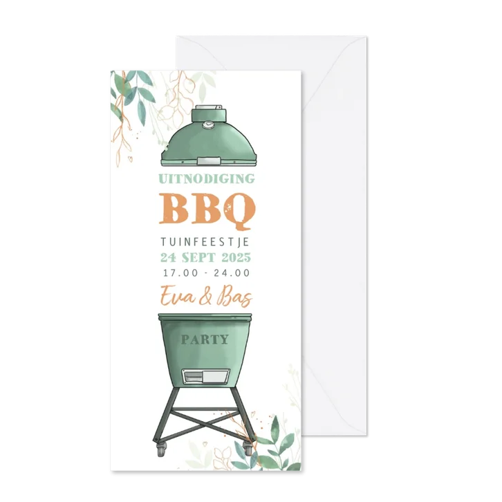 Uitnodiging staand met bbq en takjes