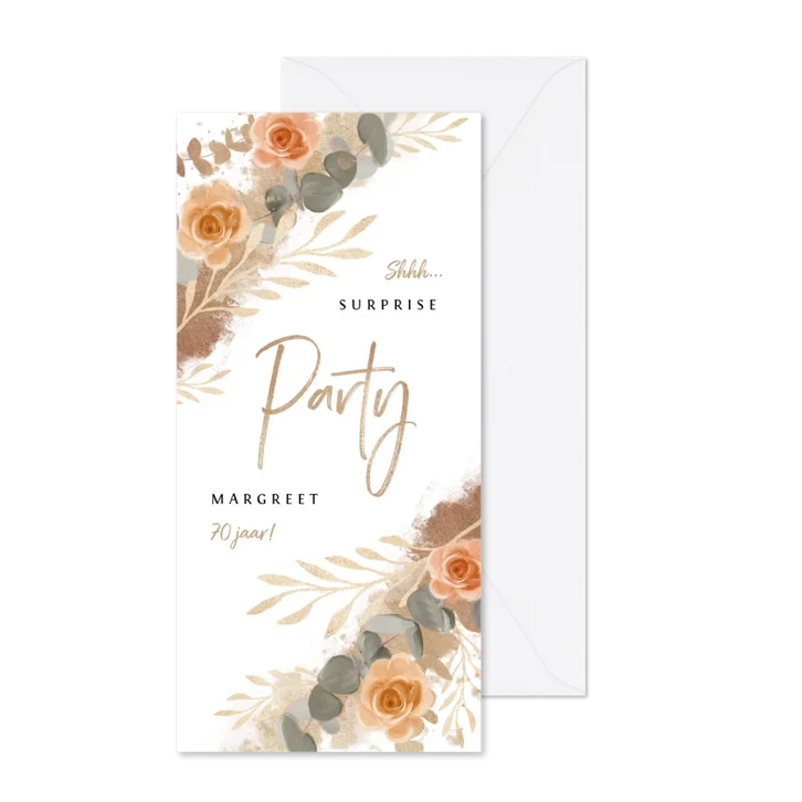 Uitnodiging stijlvol klassiek goud bloemen