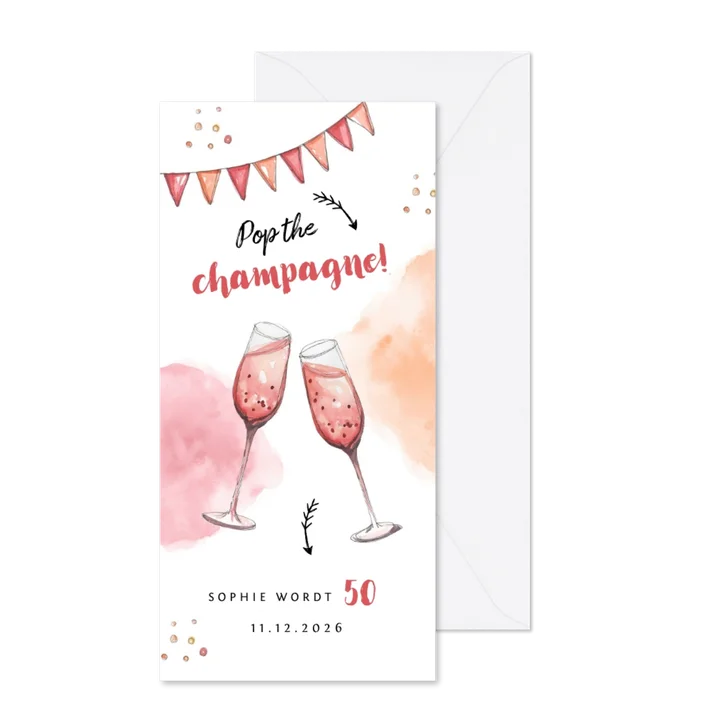 Uitnodiging stijlvol met waterverf champagne en slingers