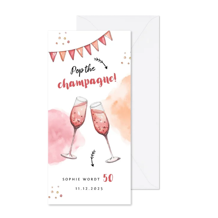 Uitnodiging stijlvol met waterverf champagne en slingers
