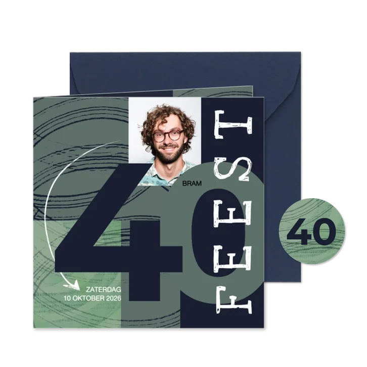 Uitnodiging stoer 40ste verjaardag man met foto