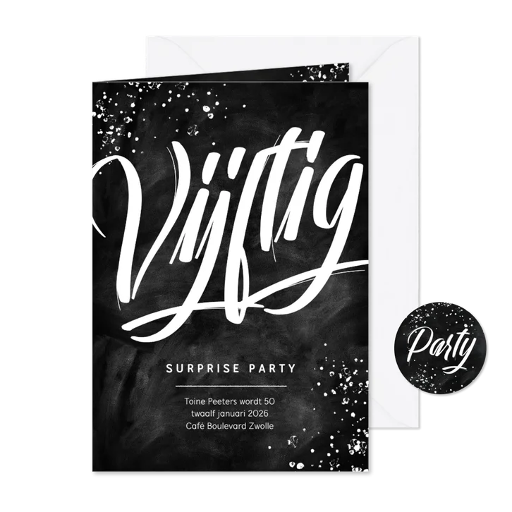 Uitnodiging surprise party feestje 50 jaar krijt man