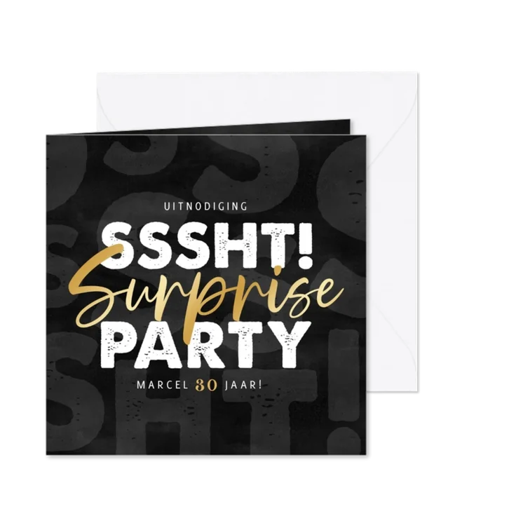 Uitnodiging surprise party Ssshht! Aanpasbare leeftijd