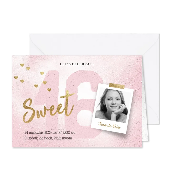 Uitnodiging Sweet Sixteen meisje roze