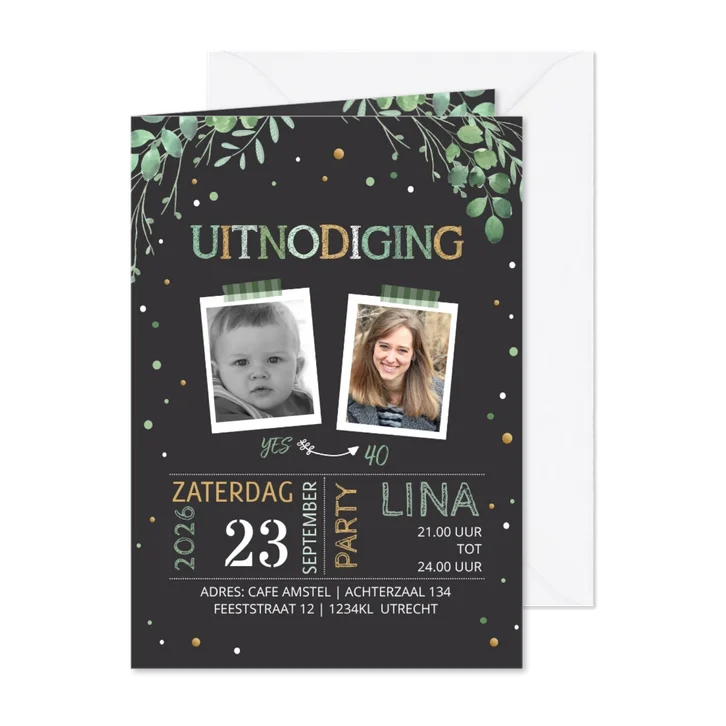 Uitnodiging takjes met krijtbord