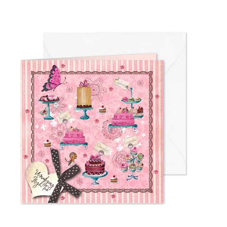 Uitnodiging Tea Party Roze strepen Taart