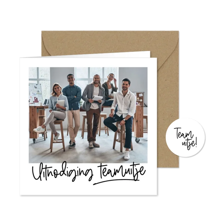 Uitnodiging teamuitje foto kader hand geschreven tekst