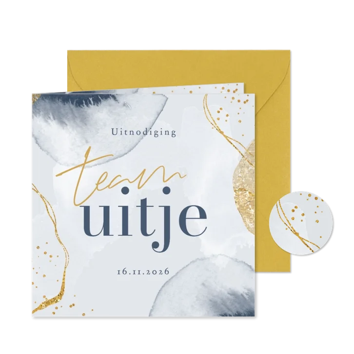 Uitnodiging teamuitje stijlvol goud blauw personeel feestje