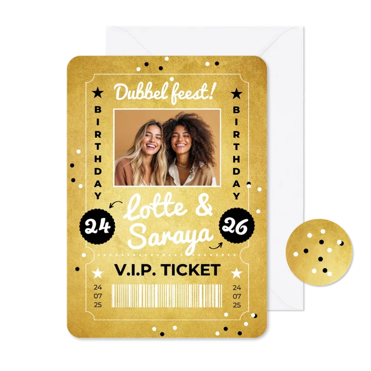 Uitnodiging ticket gold VIP party dubbel feest