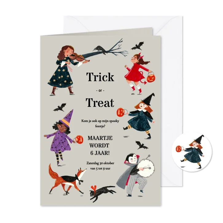 Uitnodiging Trick or Treat kinder verkleed optocht