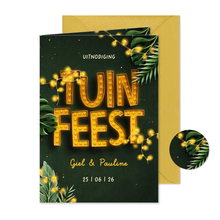 Uitnodiging tuinfeest botanisch met lampjes