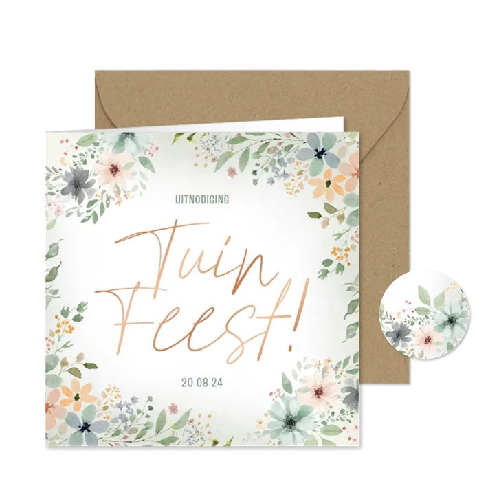 Uitnodiging tuinfeest met kader van bloemen romantisch