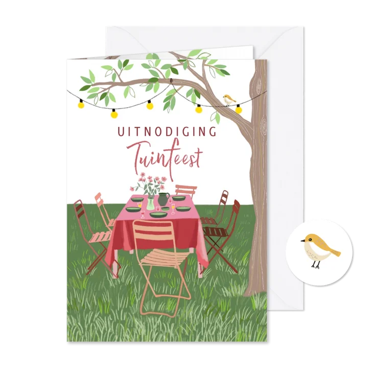 Uitnodiging tuinfeest tafel onder boom