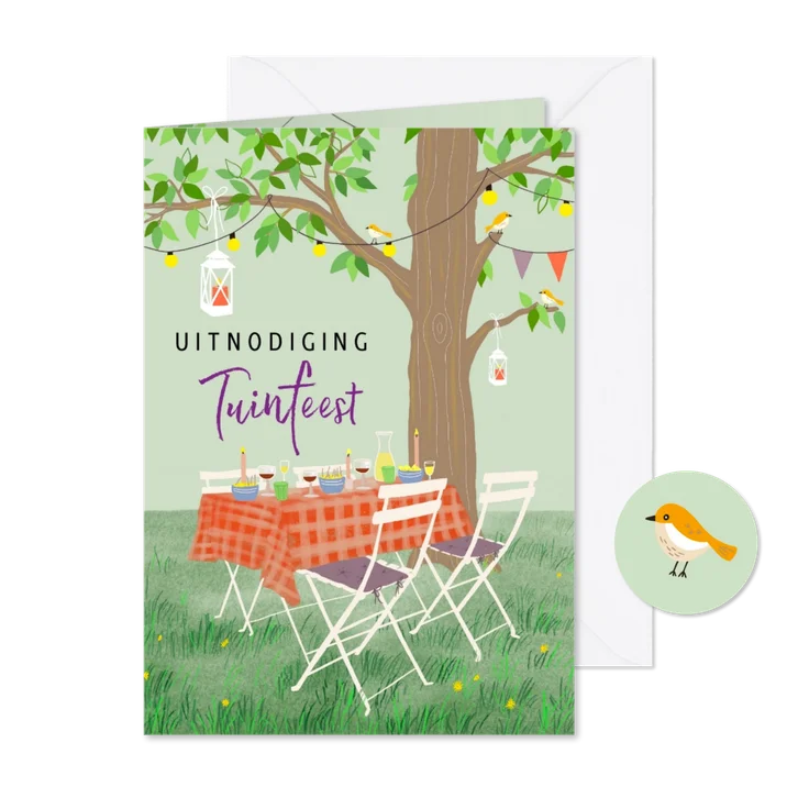 Uitnodiging tuinfeest tuintafel onder boom